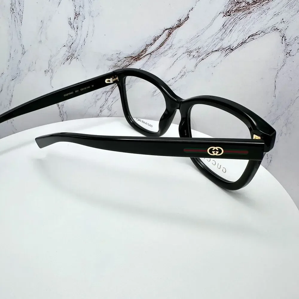 New GUCCI Eyeglasses 53-19-140 Black Square GG Logo Red Green Web Women Rx-able
